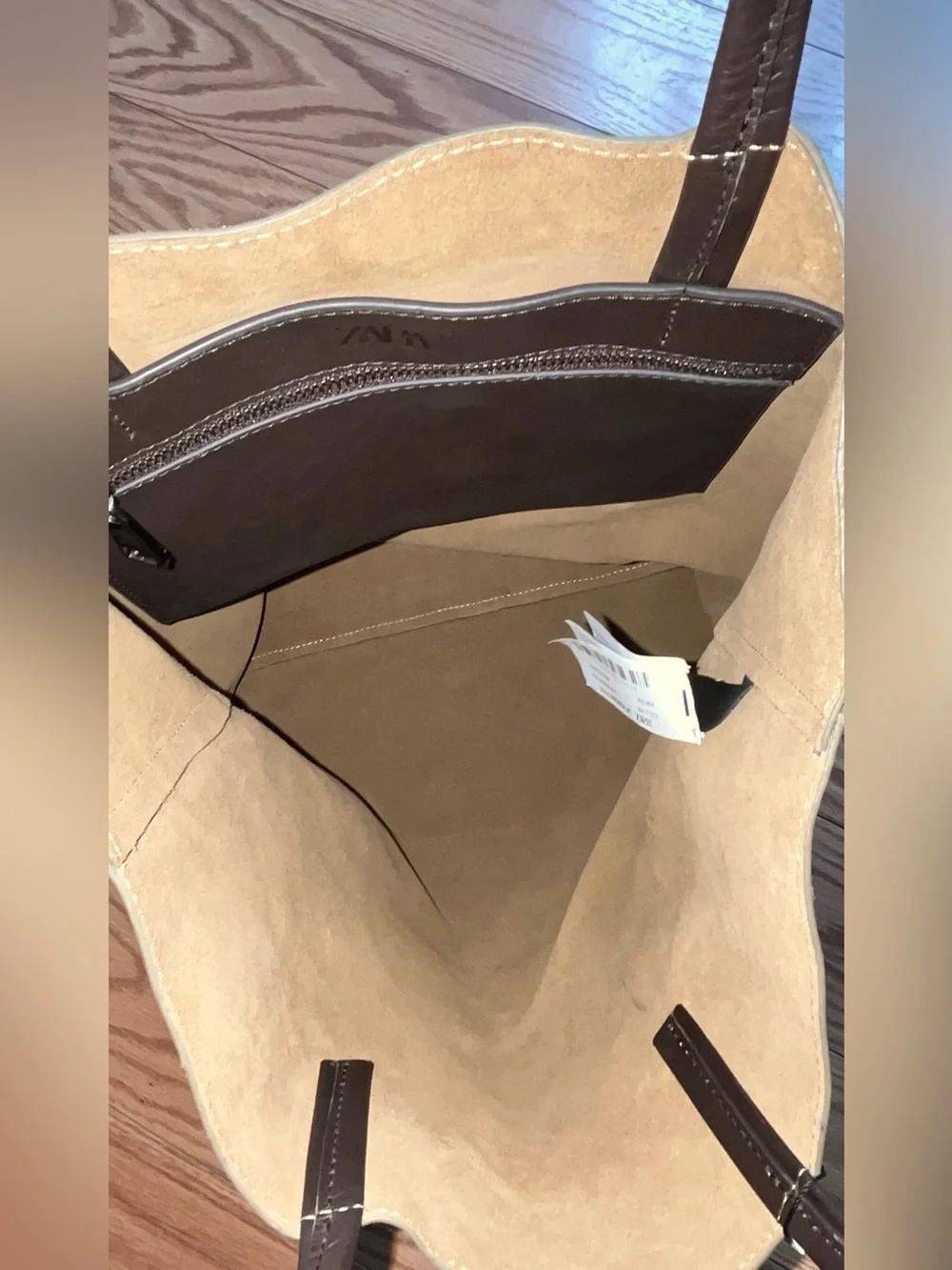 Zara BNWT Cowhide Leather With a Split Suede Finish Shopper Bag Tobacco Brown